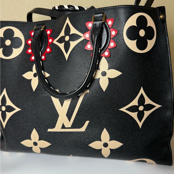 Louis Vuitton Black Tote with Beige Monogram and Red Accents - Picture 9 of 9